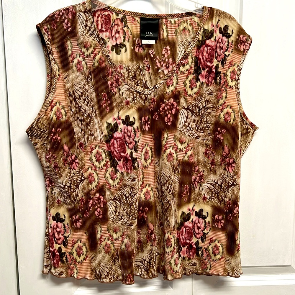 J.T.B Multi Color Floral Print Sleeveless Crinkle Top Cami Size PL